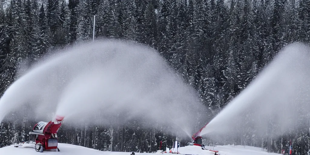 Prompt: snowgun, snowmaking, mountains at background, 4 k,