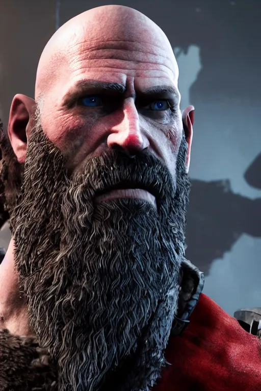 Prompt: Gavin Mcinnes in God of War 4, sigma male, rule of thirds, award winning photo, unreal engine, highly detailed features