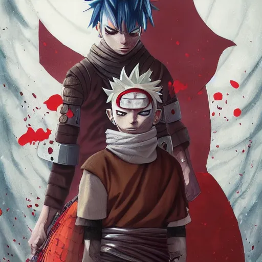 Image similar to Gaara Narutopunk Oni Shinobi at the gates of Tartarus Sand Crest Ninja Warrior Portrait Portrait Wearing Red Ninja-Yoroi Ross Tran Max Grecke Max Ernst Rossdraws Ryan Gitter Ilya Repin Final Fantasy Cover Art