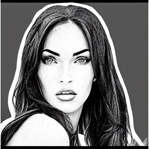 Image similar to “Megan Fox, portrait!!! Portrait based on doodles, scribbled lines, sketch by Liz Y Ahmet, monochrome, concept Art, million lines, white background, ultra detailed portrait, 4k resolution”