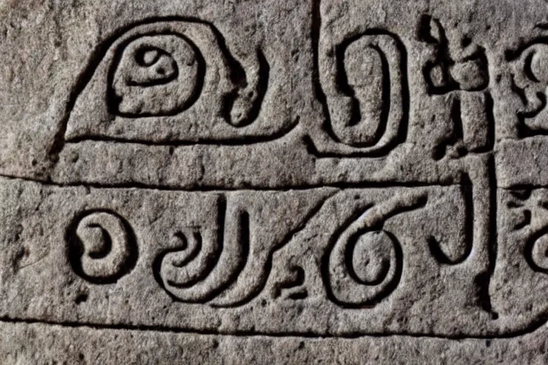 Image similar to An ancient alphabet from a long lost language not written in millennia. Written as stone engravings.