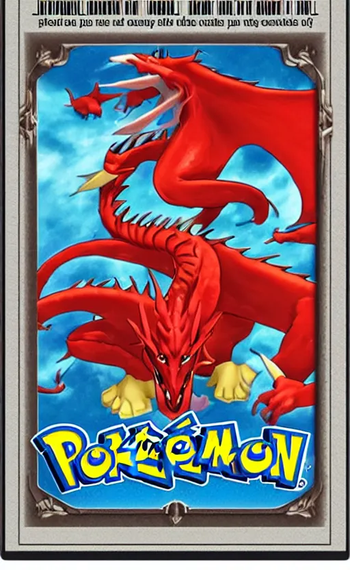 Image similar to pokemon card trading fantasy card of a red dragon