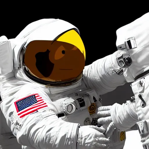 Image similar to astronaut cat shaking hands with the president