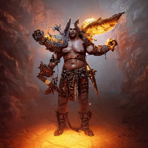 Image similar to a barbarian from diablo 4, au naturel, hyper detailed, digital art, trending in artstation, cinematic lighting, studio quality, smooth render, unreal engine 5 rendered, octane rendered, art style by klimt and nixeu and ian sprigger and wlop and krenz cushart intricate artwork by Tooth Wu and wlop and beeple. octane render, trending on artstation, greg rutkowski very coherent symmetrical artwork. cinematic, hyper realism, high detail, octane render