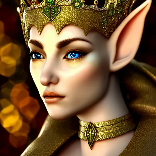 Image similar to beautiful elf queen, ornate, highly detailed, 4k, HDR, smooth, sharp focus, high resolution, photo-realistic
