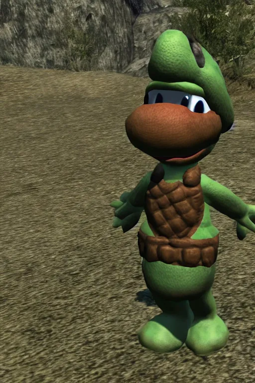Prompt: a 3 d model of a yoshi found in the game files of skyrim
