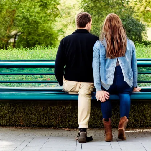 Image similar to a couple sitting on a park bench