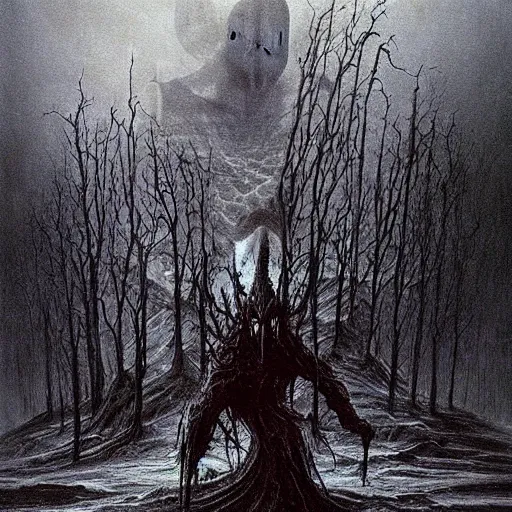 Prompt: shadowknight archfiend beksinski, eldritch, apocalypse, creepy creature, horror spooky