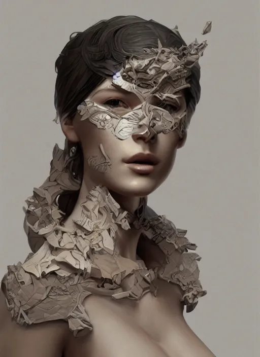 Image similar to sculpture made of wood, portrait, female, future, harper's bazaar, vogue, magazine, intricate, concept art, close up, ornate, luxury, elite, elegant, trending on artstation, by ruan jia, by Kenneth Willardt, by ross tran, by WLOP, by Andrei Riabovitchev,