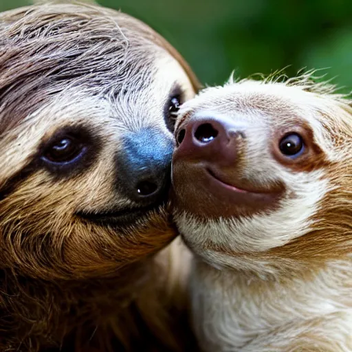 Image similar to a sloth kissing a dog