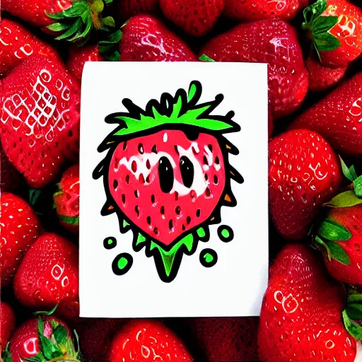 Image similar to strawberry with eyes, digital art, sticker