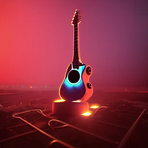 Prompt: God's Guitar of Metal Rock, in the style of beeple and Mike Winkelmann, intricate, epic lighting, cinematic composition, hyper realistic, 8k resolution