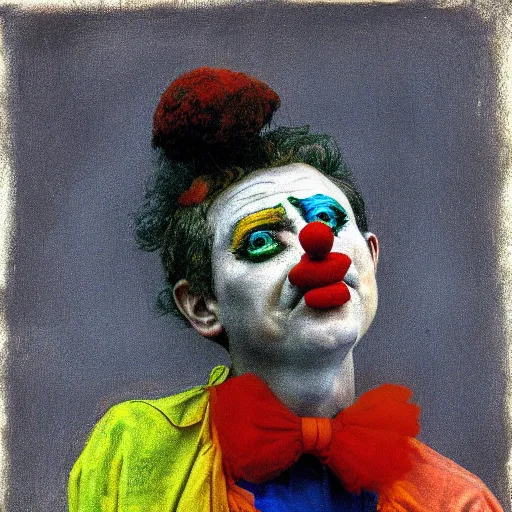 Image similar to a clown in the style of andrew wyeth