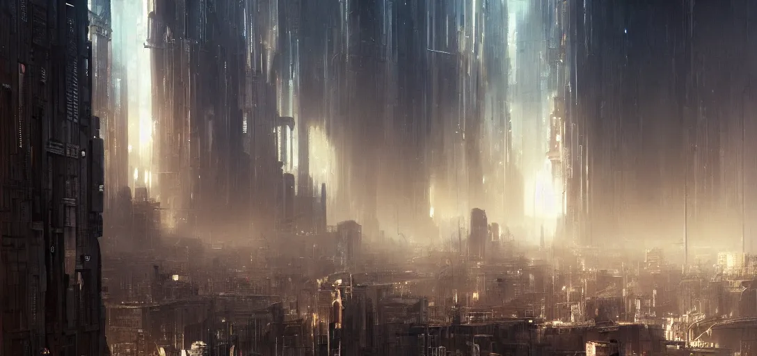 Image similar to sprawling metropolis, mega city,, neuromancer, painted by greg rutkowski, painted by igor kieryluk, high detail, dramatic light, digital art, trending on artstation