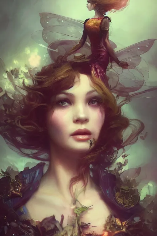 Prompt: face closeup beautiful girl fairy wearing velvet dress, 3 d render, holding electricity, hyper realistic detailed portrait, ruan jia, wlop, fantasy, hyper detailed, octane render, concept art, ornaments, mucha vibe, dieselpunk, solarpunk, artstation, peter mohrbacher