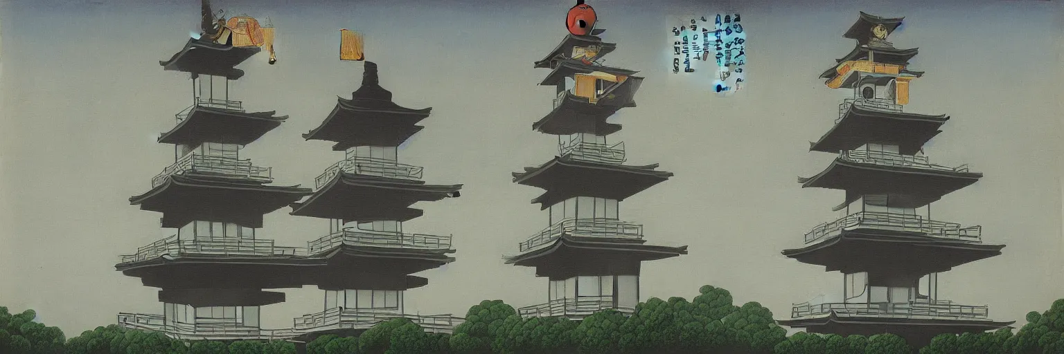 Image similar to japanese pagoda painting magritte