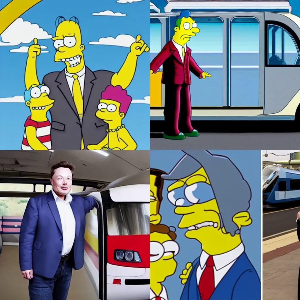 Prompt: picture of elon musk as the monorail guy from the simpsons