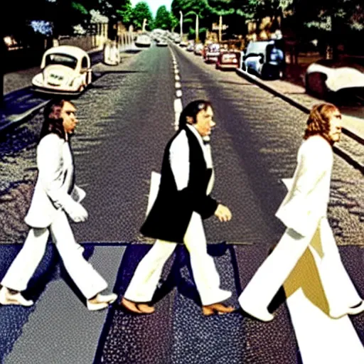 Image similar to abbey road with the three stooges,