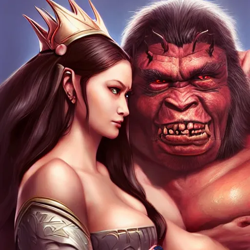 Image similar to the orc and the princess, painting by Artgerm