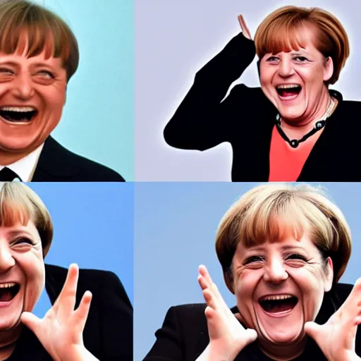 Prompt: angela merkel, laughing hysterically while doing the nazi salute, in the style of studio ghibli