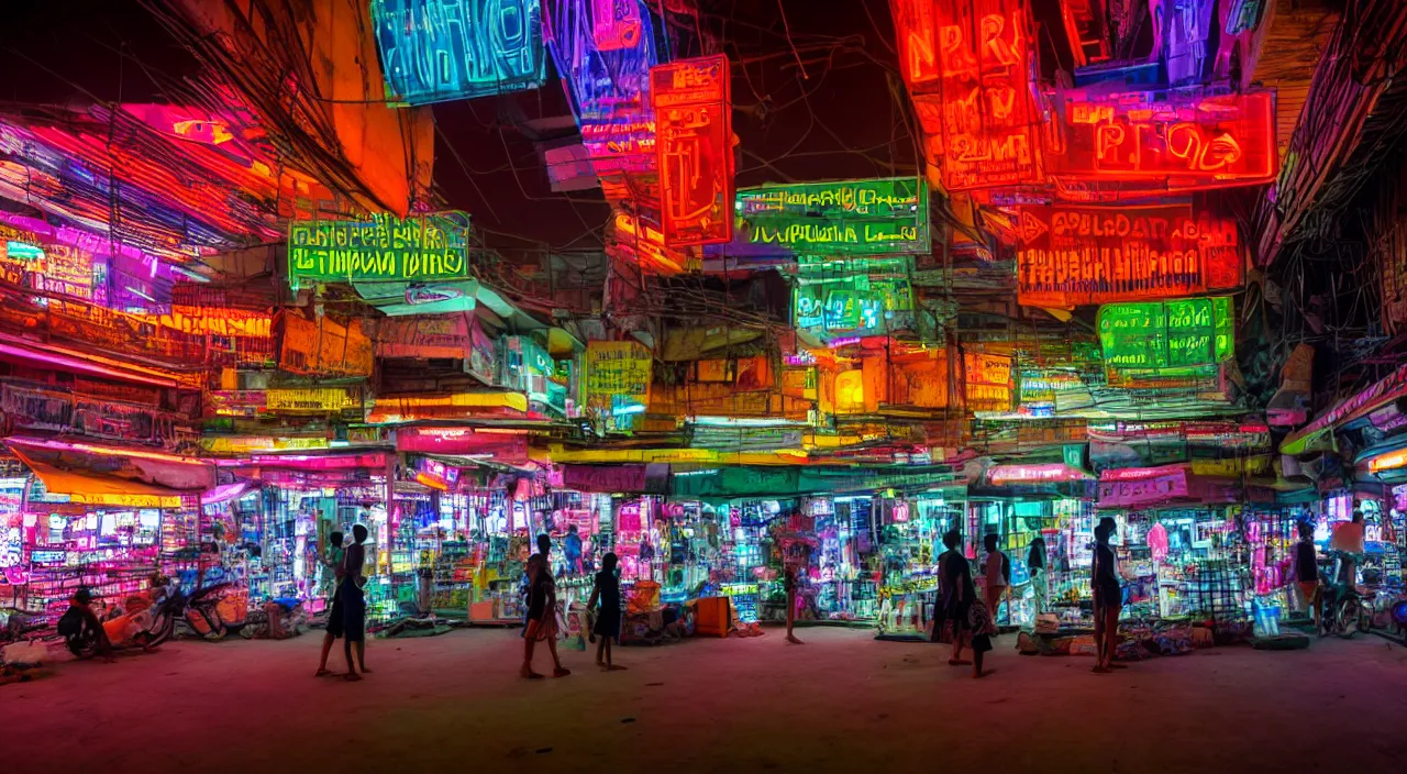 Prompt: Cyberpunk Shopping Center, futuristic Phnom-Penh Cambodia, neon lighting