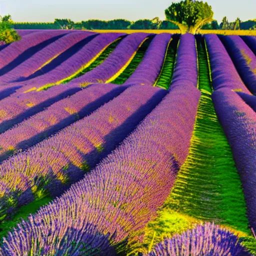 Prompt: lavender field in provence at sunset with a cat sitting in foreground