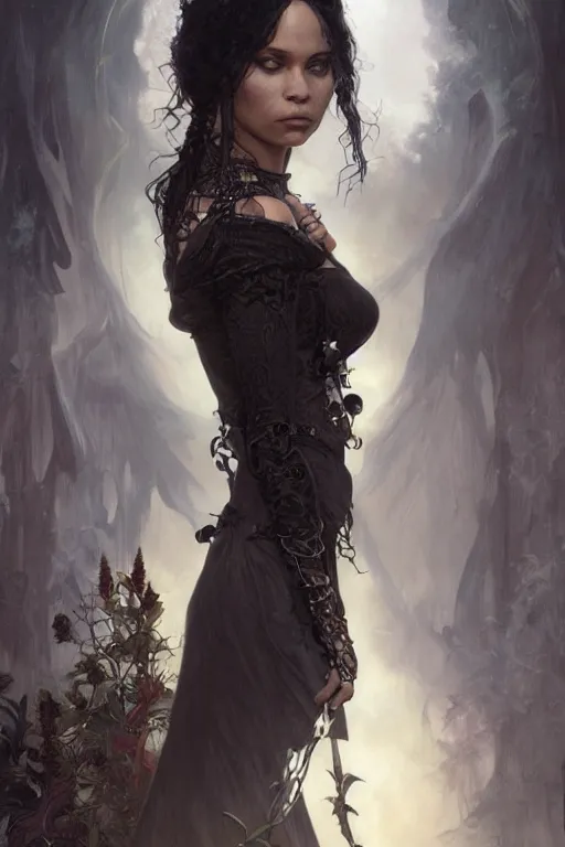 Prompt: ultra realistic illustration, zoe kravitz as the gothic vampire queen, intricate, elegant, highly detailed, digital painting, artstation, concept art, smooth, sharp focus, illustration, art by artgerm and greg rutkowski and alphonse mucha