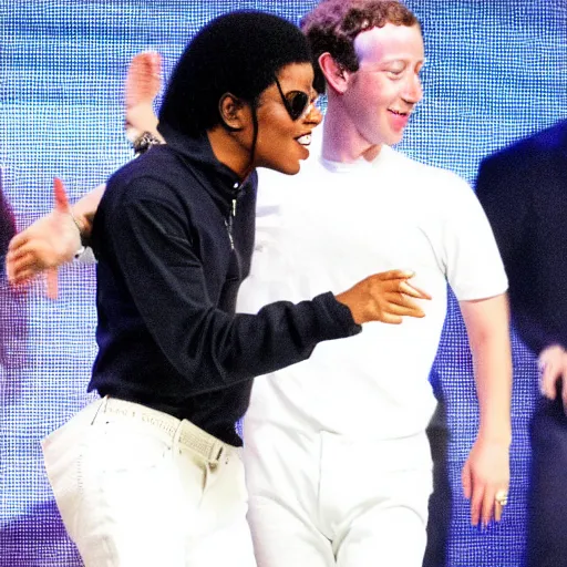Image similar to michael jackson and mark zuckerberg dancing