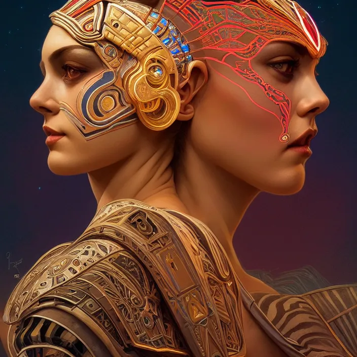 Image similar to symmetry! portrait of a sphinx, face decorated with opera motifs, leds horizon zero dawn machine, intricate, elegant, highly detailed, digital painting, artstation, concept art, smooth, sharp focus, illustration, art by artgerm and greg rutkowski and alphonse mucha, 8 k