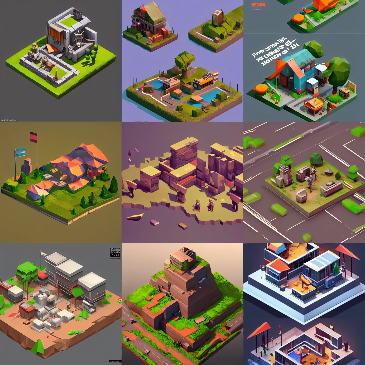 Prompt: a diorama isometric art, low poly art, game art, artstation, 3D render, cgsociety
