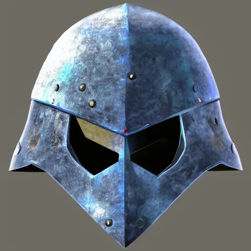 Prompt: blue steel-plate armet helmet, artstation, rpg, digital art, isometric, dark background, dark souls, runescape, skyrim, final-fantasy, Diablo-3