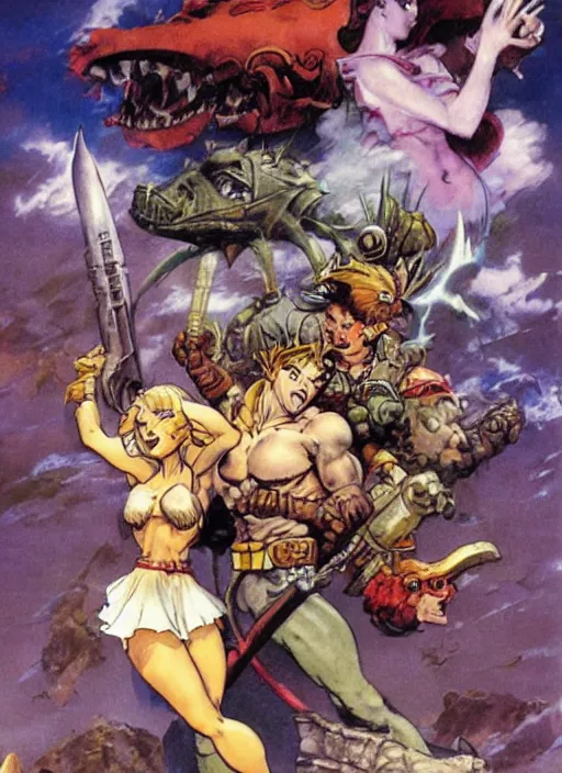 Image similar to chrono trigger as reimagined by frank frazetta and boris vallejo