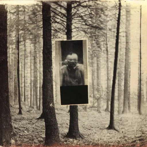 Image similar to man with the upside down face in woods, creepy, 1910 Polaroid