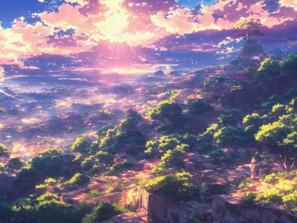 Image similar to an anime landscape!! view of japan by makoto shinkai from your name, masterpiece