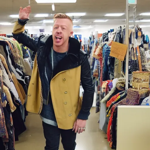 Prompt: Macklemore having a mental breakdown at Goodwill