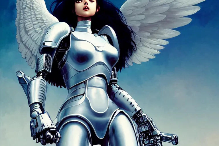 Prompt: grainy film photograph of battle angel in real life, beautiful, smiles, white plastic armour, high fashion, full body shot, dynamic lighting, passionate, magazine cover, cinematic, highly detailed, sharp focus, art by artgerm and greg rutkowski