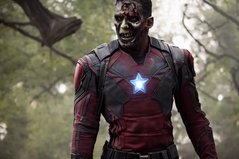 Image similar to film still of zombie zombie Sam Wilson Falcon in new avengers movie, 4k