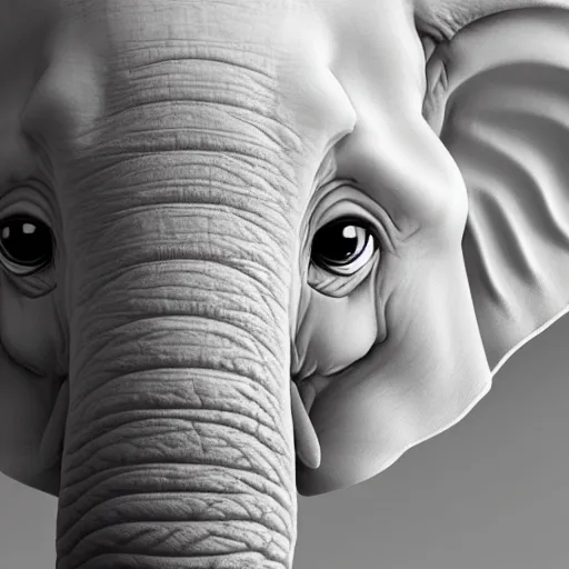 Prompt: a white 2D character elephant portrait, ultra realistic, looking at the camera, smiling, highly detailed illustration, 8k, masterpiece, octane render, trending on cgsociety