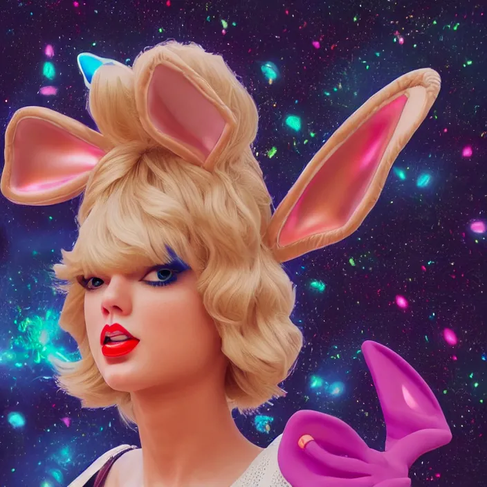 Image similar to portrait of Taylor Swift as Lola Bunny in Space Jam 1996. bunny ears. HD. intricate artwork. by Tooth Wu, wlop, beeple, dan mumford. octane render, trending on artstation, greg rutkowski very coherent symmetrical artwork. cinematic, hyper realism, high detail, octane render, 8k, iridescent accents