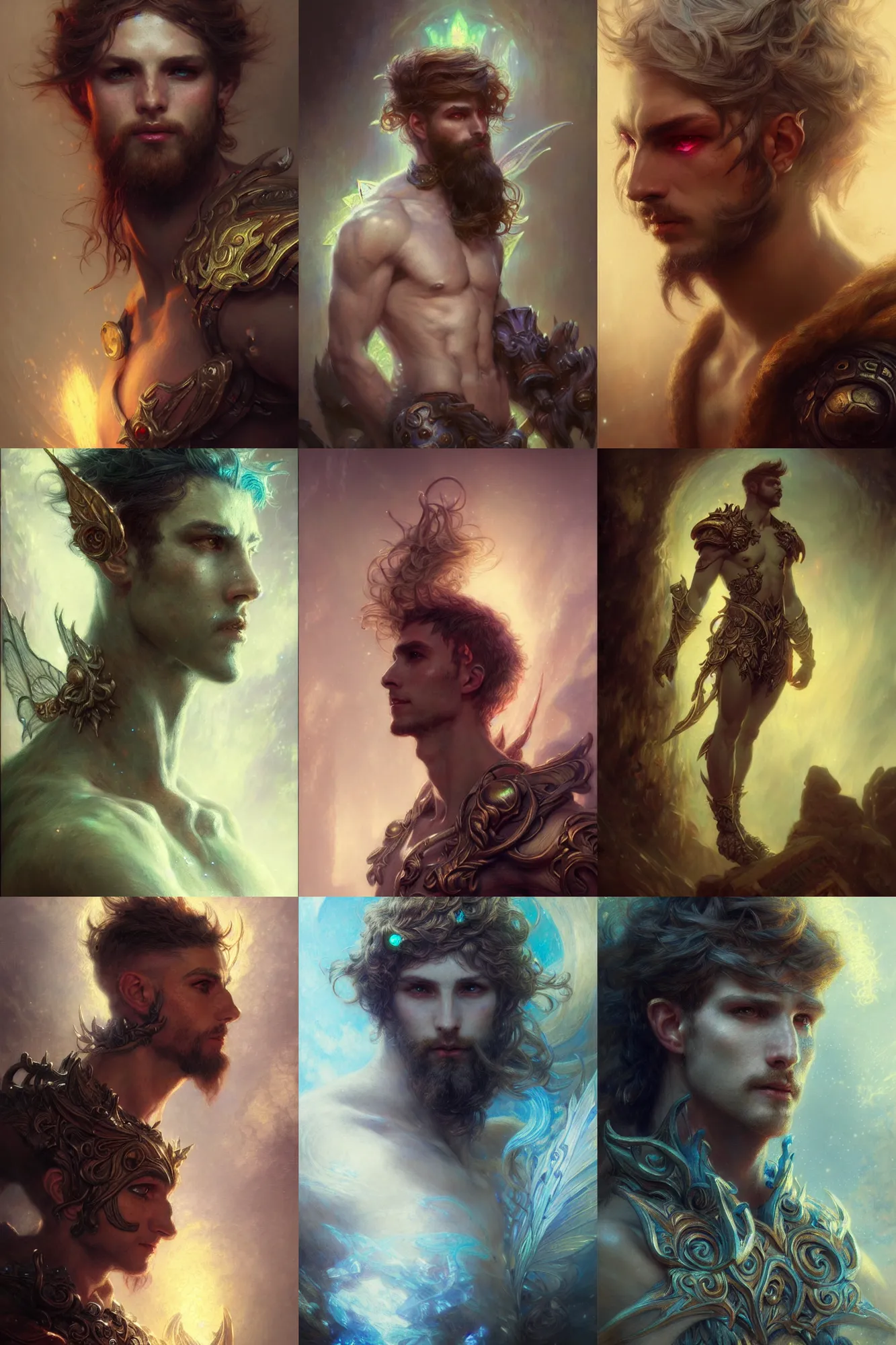 Prompt: realistic portrait beautiful concept art of a male fairy league of legend character, created by gaston bussiere, gustave dore and greg rutkowski, high detailed, smooth draw, synthwave neon retro, intricate, trending on artstation