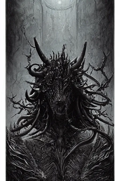 Image similar to portrait of the black goat of shub niggurath by hr giger, greg rutkowski, luis royo and wayne barlowe as a diablo, resident evil, dark souls, bloodborne monster