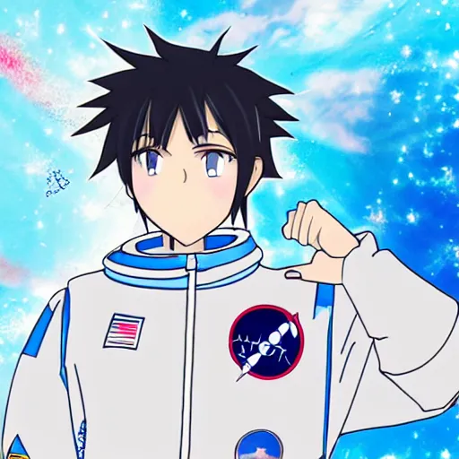 Image similar to an anime boy wearing a space suit