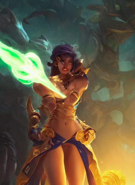 Prompt: senna from league of legends, au naturel, firing a giant weapon, brown skin, glowing green neon eyes, wearing white robe, digital art, trending in artstation, cinematic lighting, studio quality, smooth render, unreal engine 5 rendered, octane rendered, art style by klimt and nixeu and ian sprigger and wlop and krenz cushart