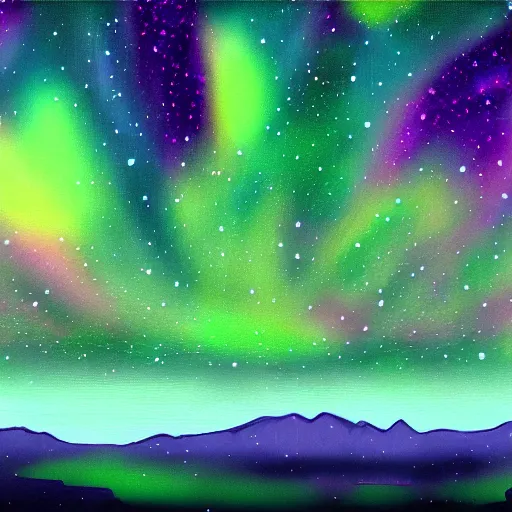 Image similar to night sky full of stars, aurora borealis, digital painting