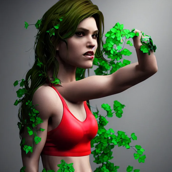 Image similar to portrait of Sporty Spice as a Poison Ivy. intricate artwork. by wlop, octane render, trending on artstation, very coherent symmetrical artwork. cinematic, hyper realism, high detail, octane render, 8k