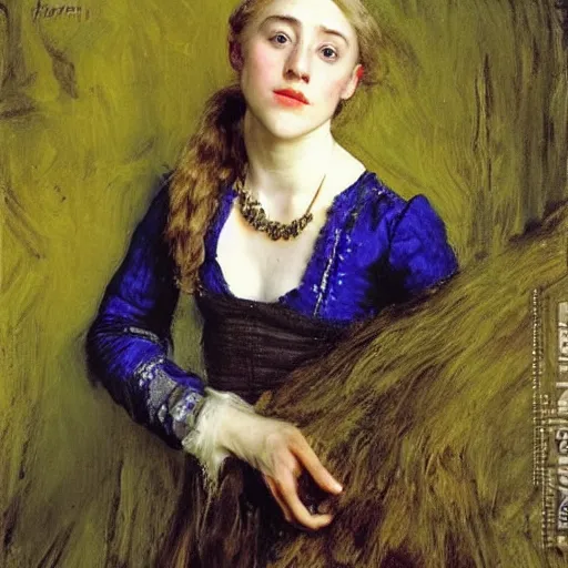 Image similar to a true-to-life portrait of Saoirse Ronan painted by John Everett Millais