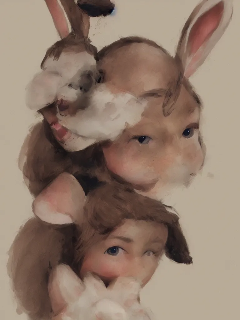 Image similar to child with bunny rabbit mask by disney concept artists, blunt borders, rule of thirds