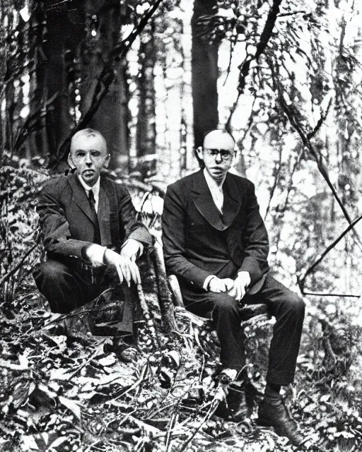 Image similar to close - up of edgar cayce and aldous huxley in a forest, epic hyper detailed award winning color portrait photography