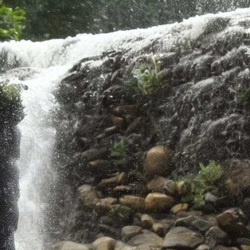 Image similar to a large solid stream of water falling over a woman