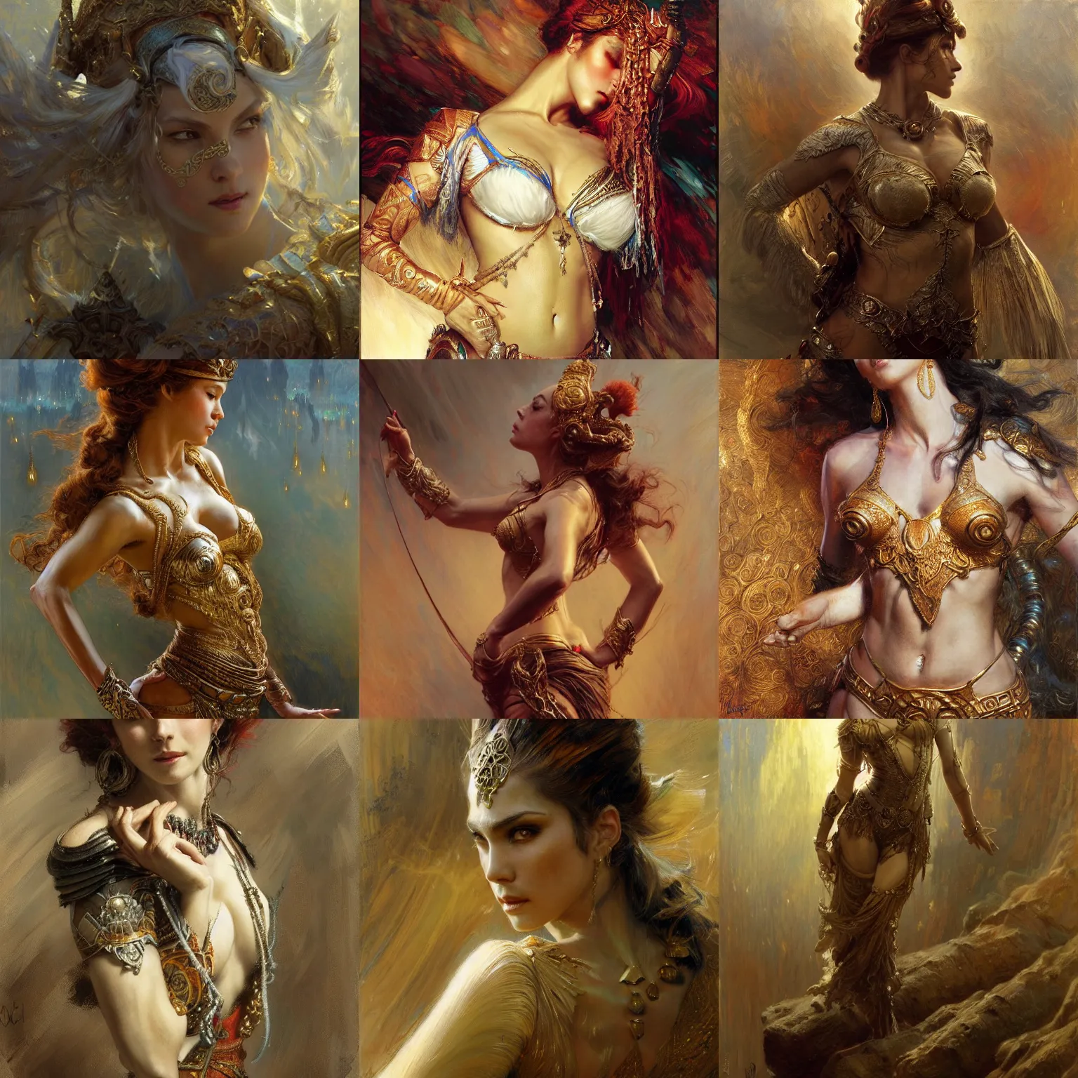 Prompt: fantasy character, wide angle, ultra realistic, intricate details, female dancer, highly detailed, abstract art piece by gaston bussiere, craig mullins, j. c. leyendecker 8 k